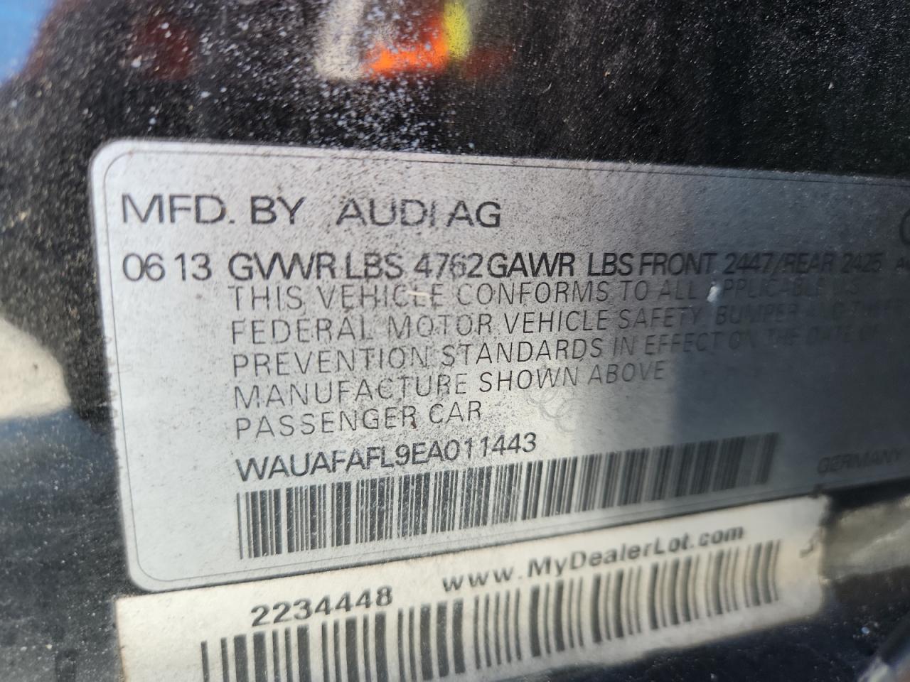 2014 Audi A4 Premium VIN: WAUAFAFL9EA011443 Lot: 85849715