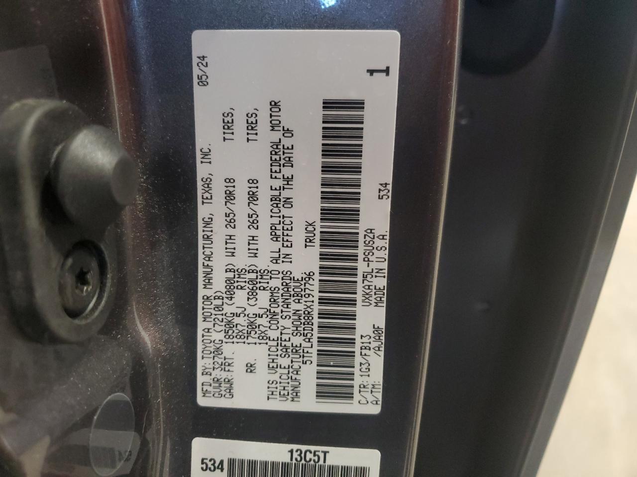 2024 Toyota Tundra Crewmax Sr VIN: 5TFLA5DB8RX197796 Lot: 85087225