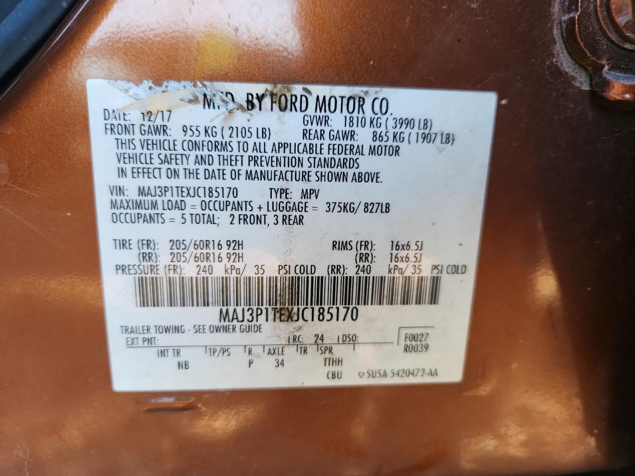 2018 Ford Ecosport Se VIN: MAJ3P1TEXJC185170 Lot: 91126155