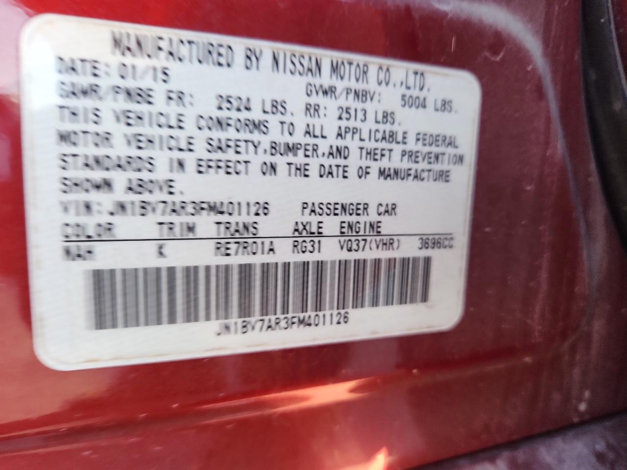 2015 Infiniti Q50 Base VIN: JN1BV7AR3FM401126 Lot: 84993735