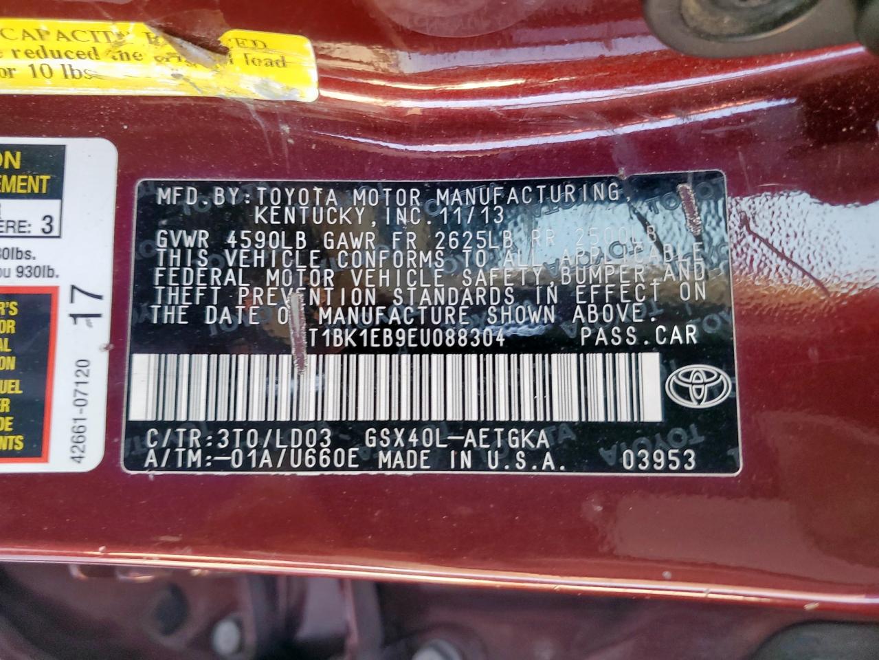 2014 Toyota Avalon Base VIN: 4T1BK1EB9EU088304 Lot: 90905855