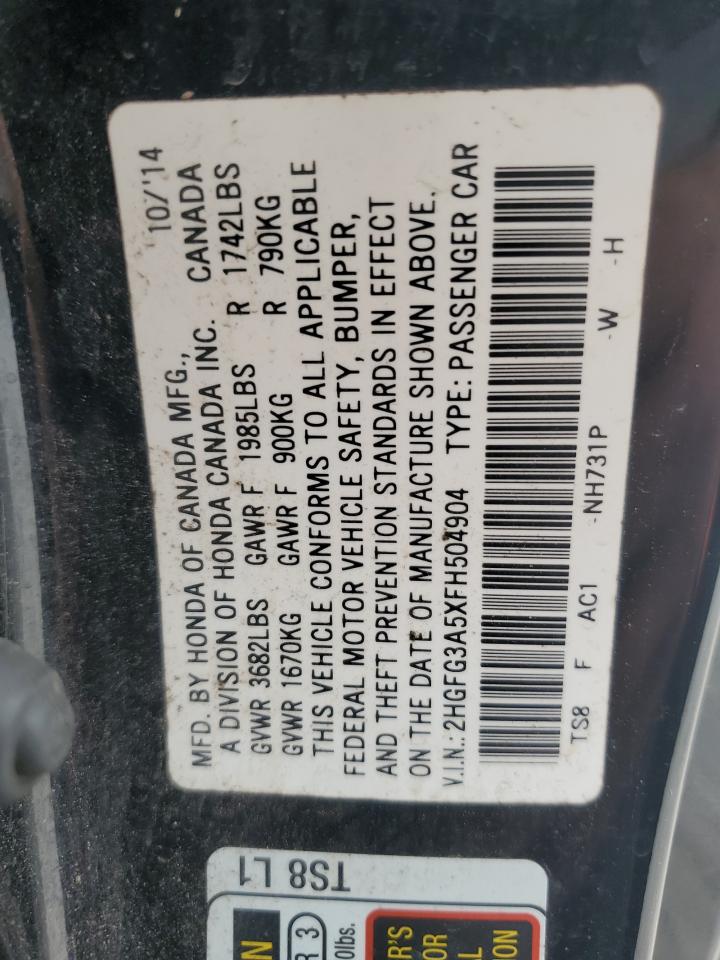 2015 Honda Civic Lx VIN: 2HGFG3A5XFH504904 Lot: 82195375