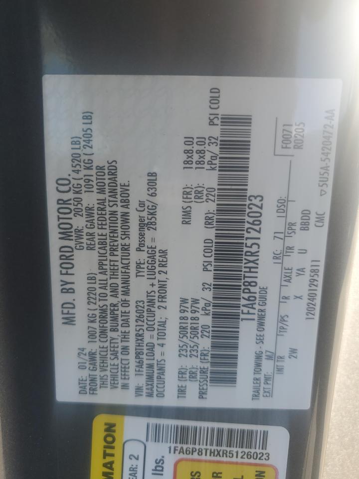 2024 Ford Mustang VIN: 1FA6P8THXR5126023 Lot: 86141585
