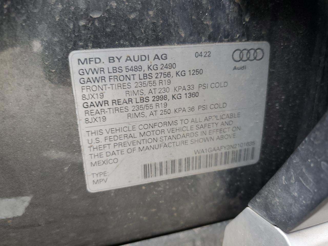 2022 Audi Q5 Premium 45 VIN: WA1GAAFY3N2101635 Lot: 82446425