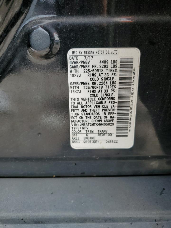 2017 Nissan Rogue S VIN: JN8AT2MTXHW405629 Lot: 85527425