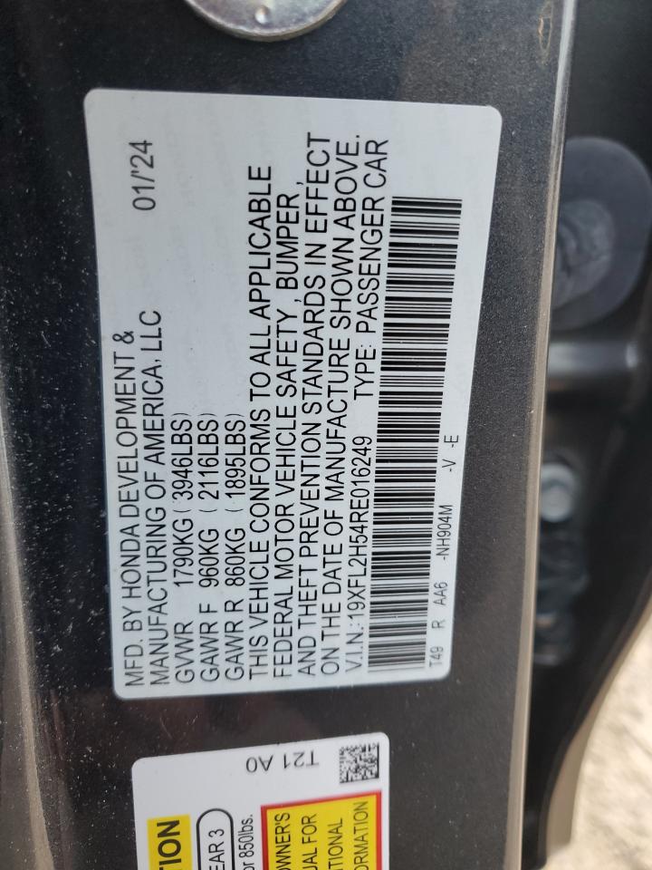 2024 Honda Civic Lx VIN: 19XFL2H54RE016249 Lot: 84355365