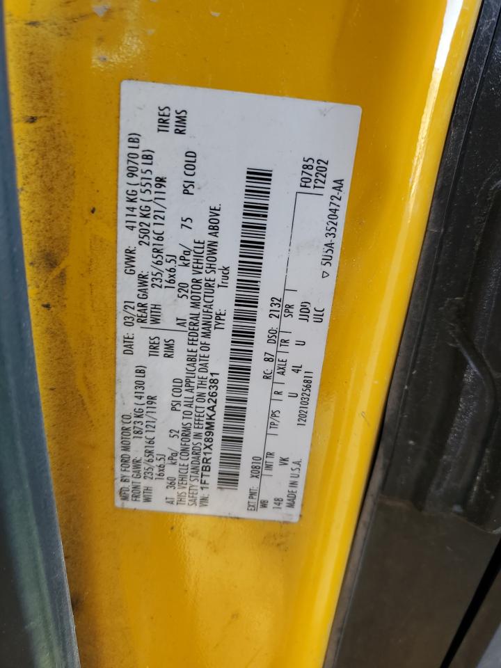 2021 Ford Transit Delivery Van VIN: 1FTBR1X89MKA26381 Lot: 85678125