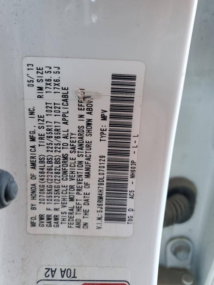 2013 Honda Cr-V Exl VIN: 5J6RM4H79DL070129 Lot: 90617135