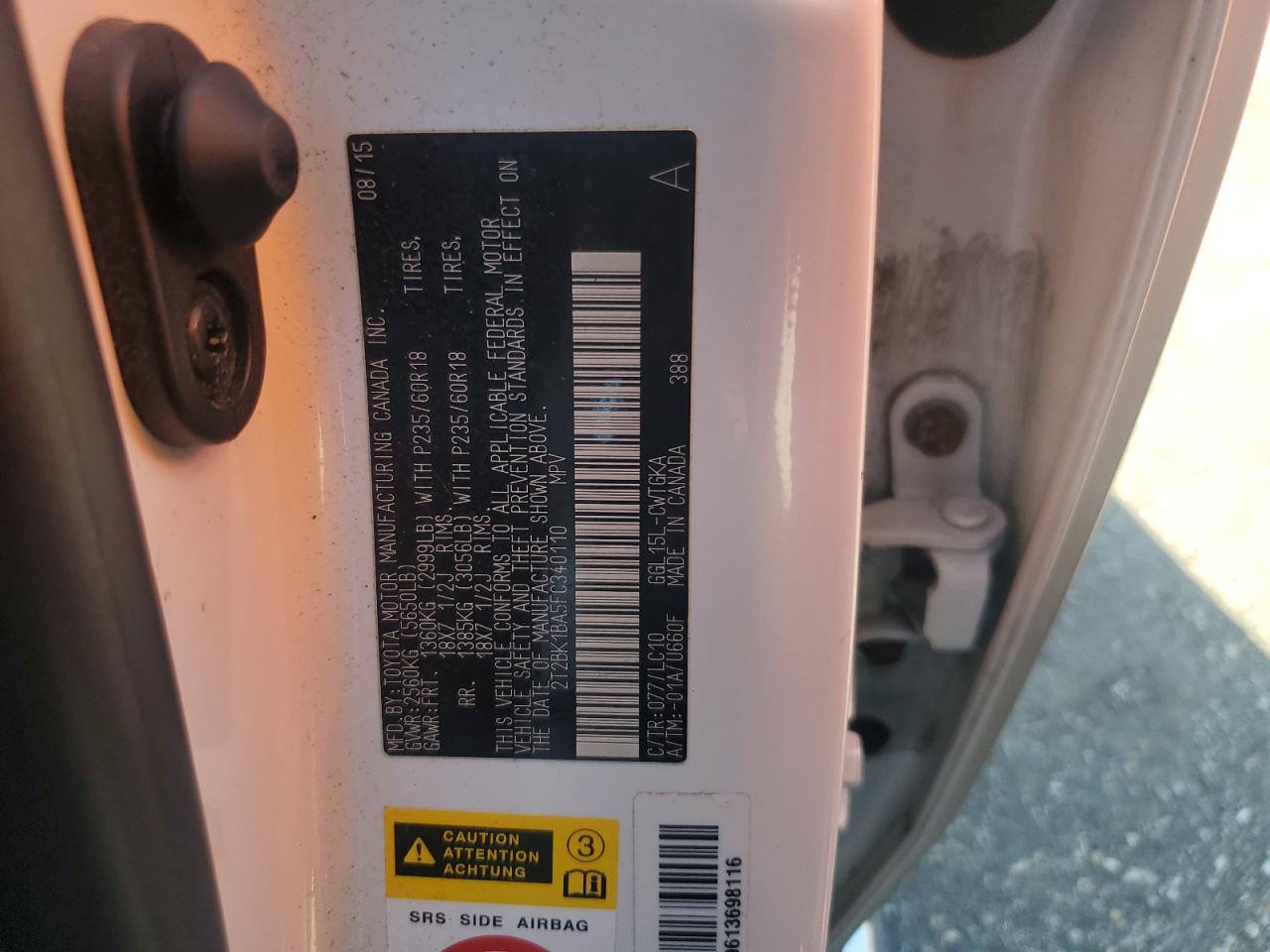 2015 Lexus Rx 350 Base VIN: 2T2BK1BA5FC340110 Lot: 84276555