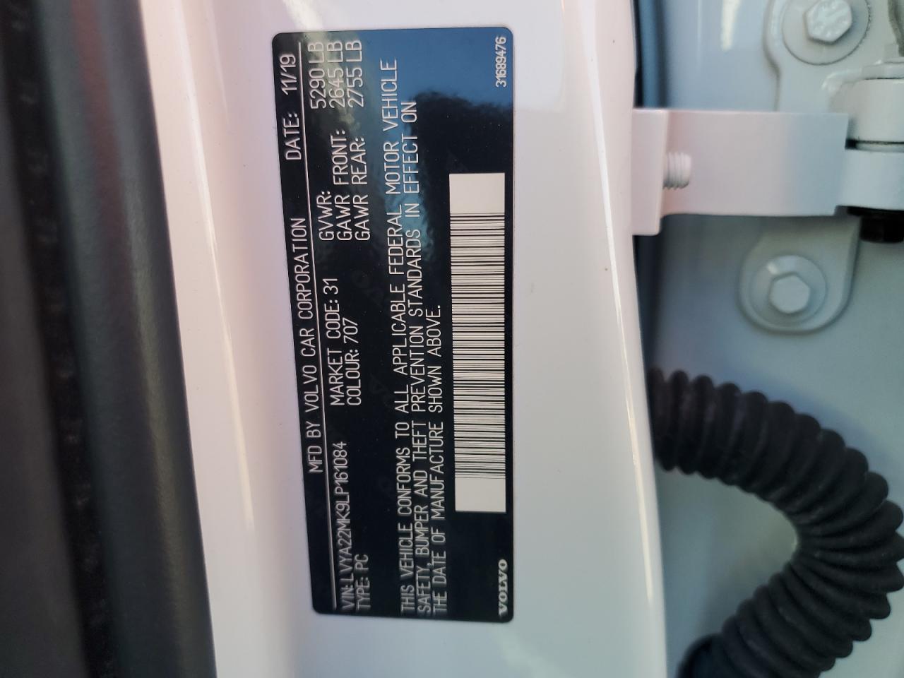 2020 Volvo S90 T6 Momentum VIN: LVYA22MK9LP161084 Lot: 84268165