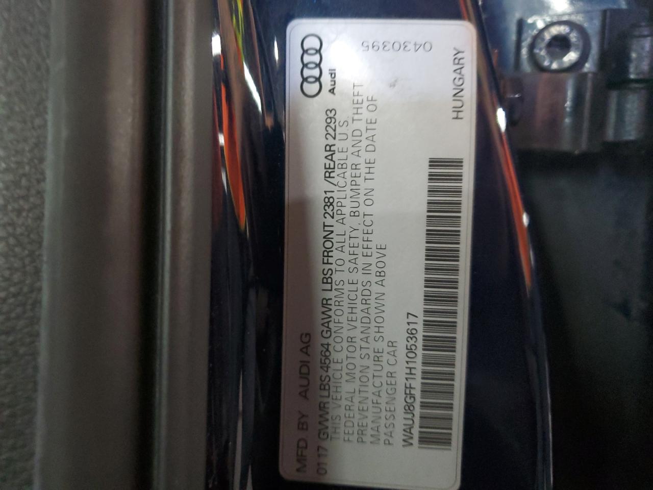 2017 Audi A3 Premium Plus VIN: WAUJ8GFF1H1053617 Lot: 90661055