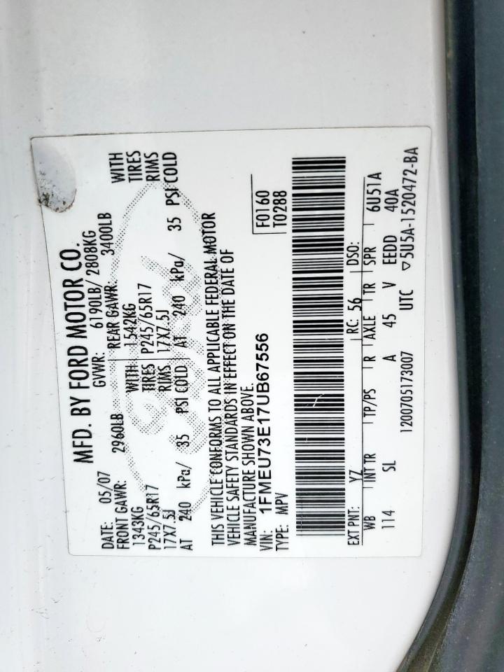 2007 Ford Explorer Xlt VIN: 1FMEU73E17UB67556 Lot: 85879835