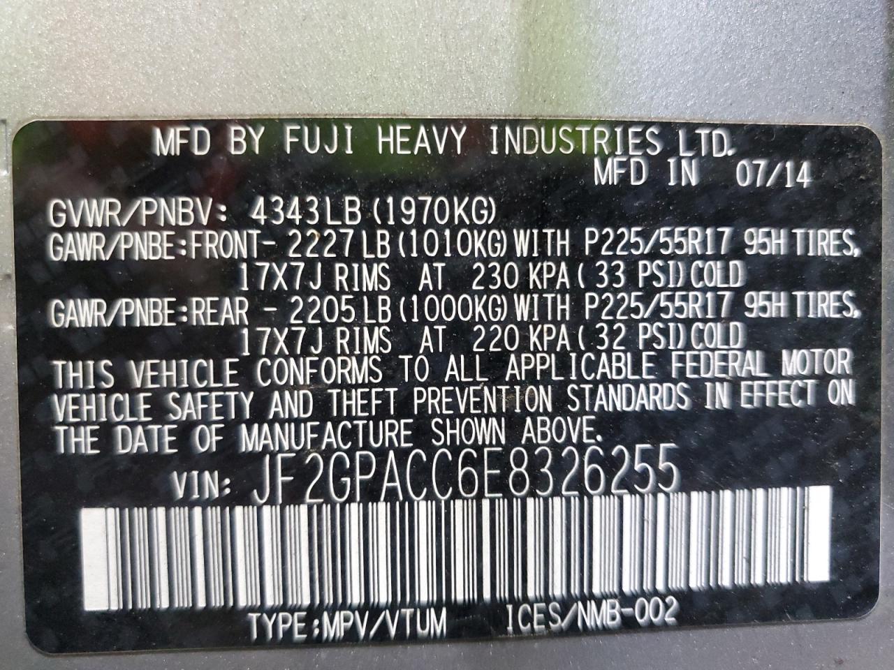 2014 Subaru Xv Crosstrek 2.0 Premium VIN: JF2GPACC6E8326255 Lot: 86500035