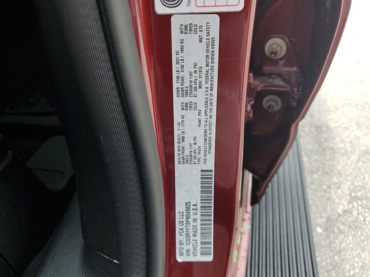 2023 Ram 1500 Big Horn/Lone Star VIN: 1C6SRFFT8PN549825 Lot: 85544625