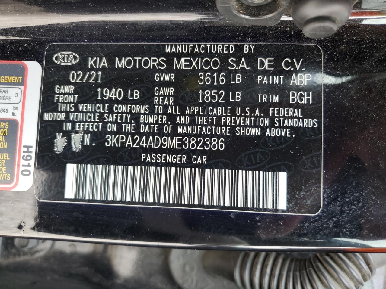 2021 Kia Rio Lx VIN: 3KPA24AD9ME382386 Lot: 87488245