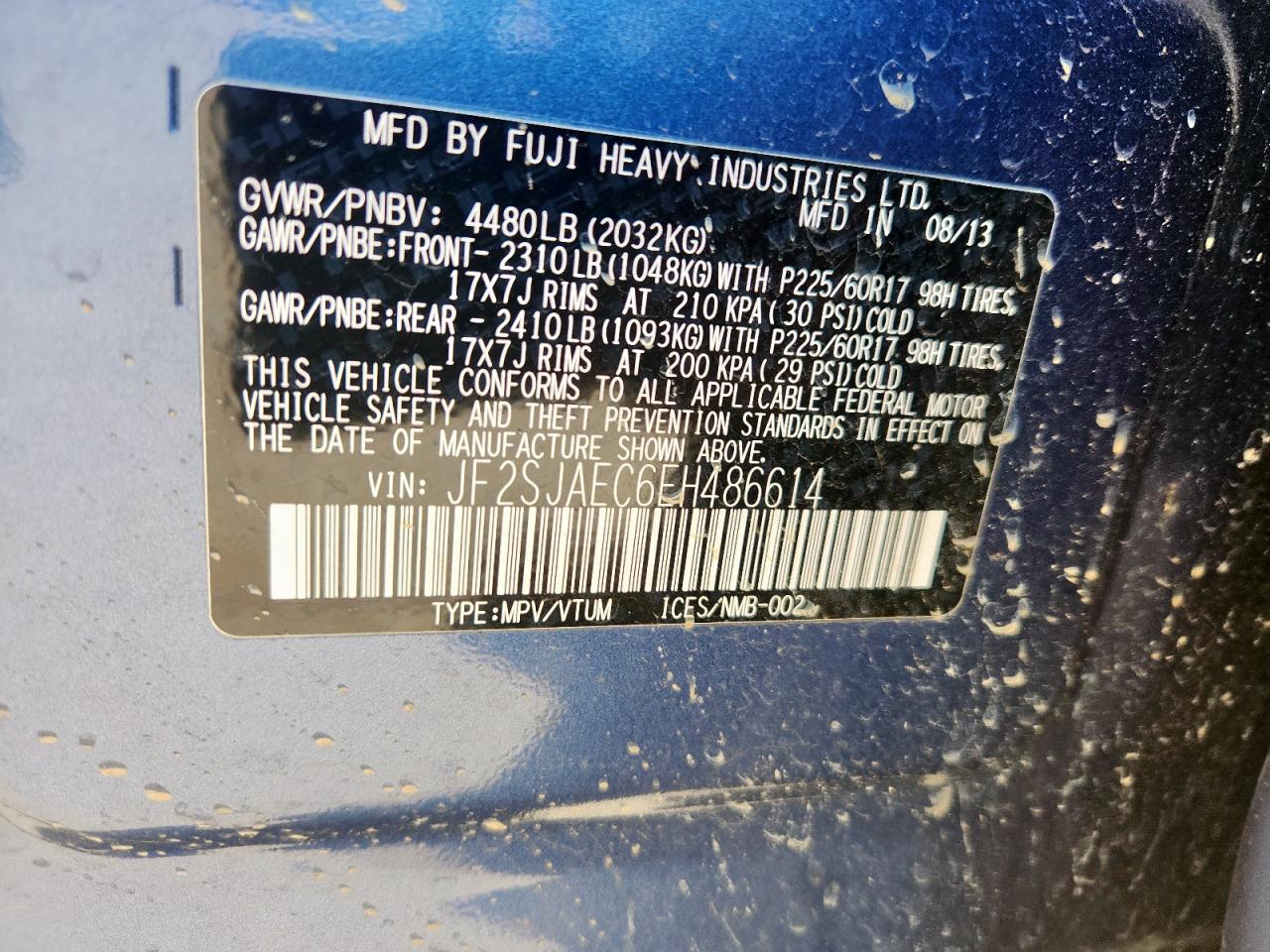 2014 Subaru Forester 2.5I Premium VIN: JF2SJAEC6EH486614 Lot: 90742225