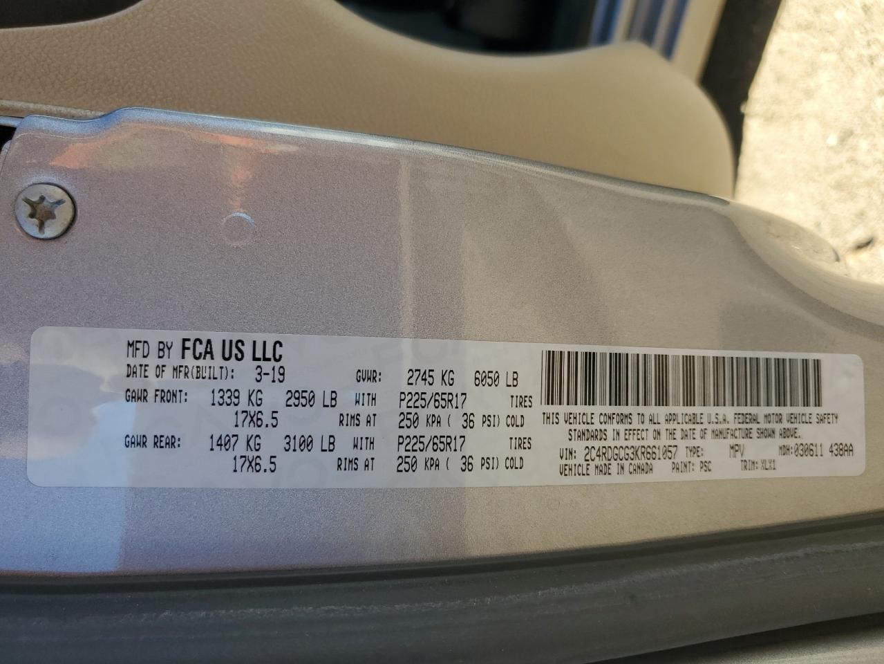 2019 Dodge Grand Caravan Sxt VIN: 2C4RDGCG3KR661057 Lot: 86289085