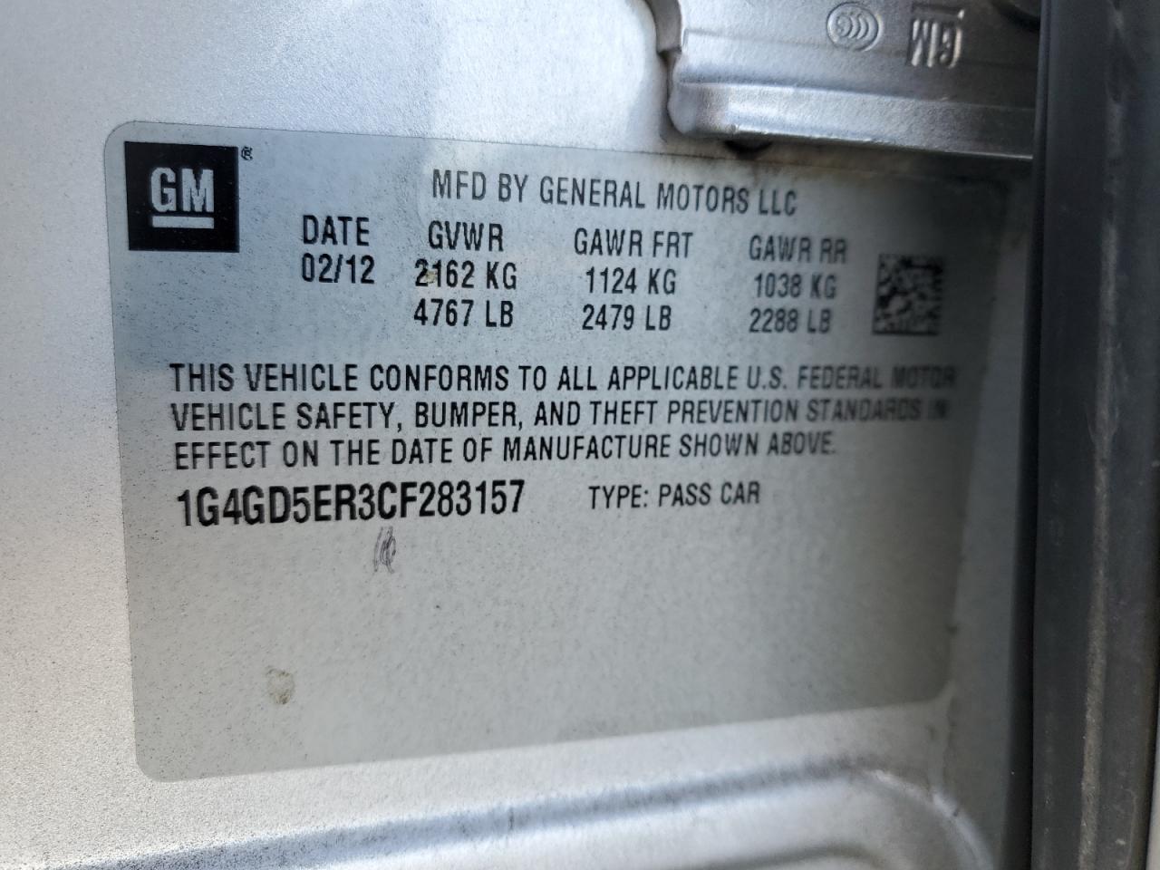 2012 Buick Lacrosse Premium VIN: 1G4GD5ER3CF283157 Lot: 82545775