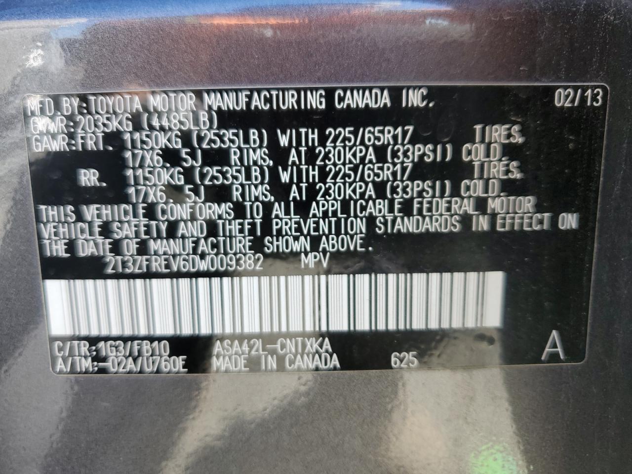 2013 Toyota Rav4 Le VIN: 2T3ZFREV6DW009382 Lot: 82003795