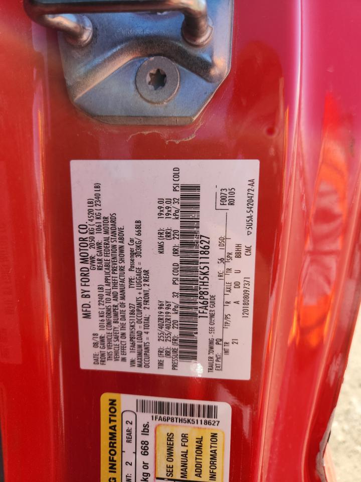 2019 Ford Mustang VIN: 1FA6P8TH5K5118627 Lot: 86316265