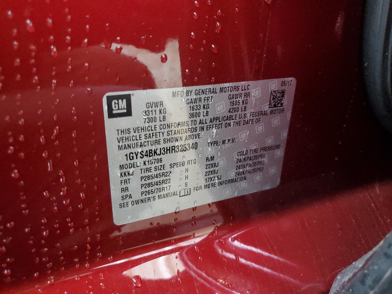 2017 Cadillac Escalade Luxury VIN: 1GYS4BKJ3HR325340 Lot: 90565695