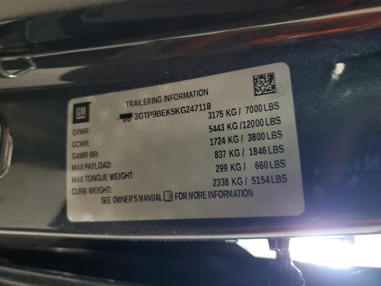 2019 GMC Sierra K1500 Sle VIN: 3GTP9BEK5KG247118 Lot: 86529855