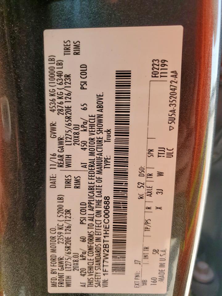 2017 Ford F250 Super Duty VIN: 1FT7W2BT1HEC00688 Lot: 84582605