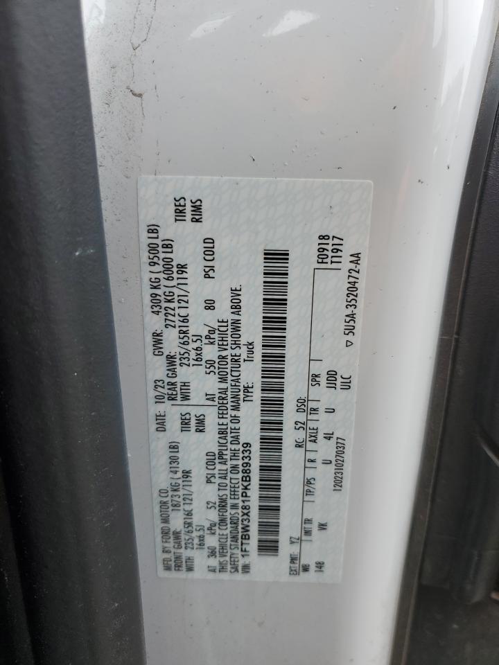 2023 Ford Transit T-350 VIN: 1FTBW3X81PKB89339 Lot: 90246505