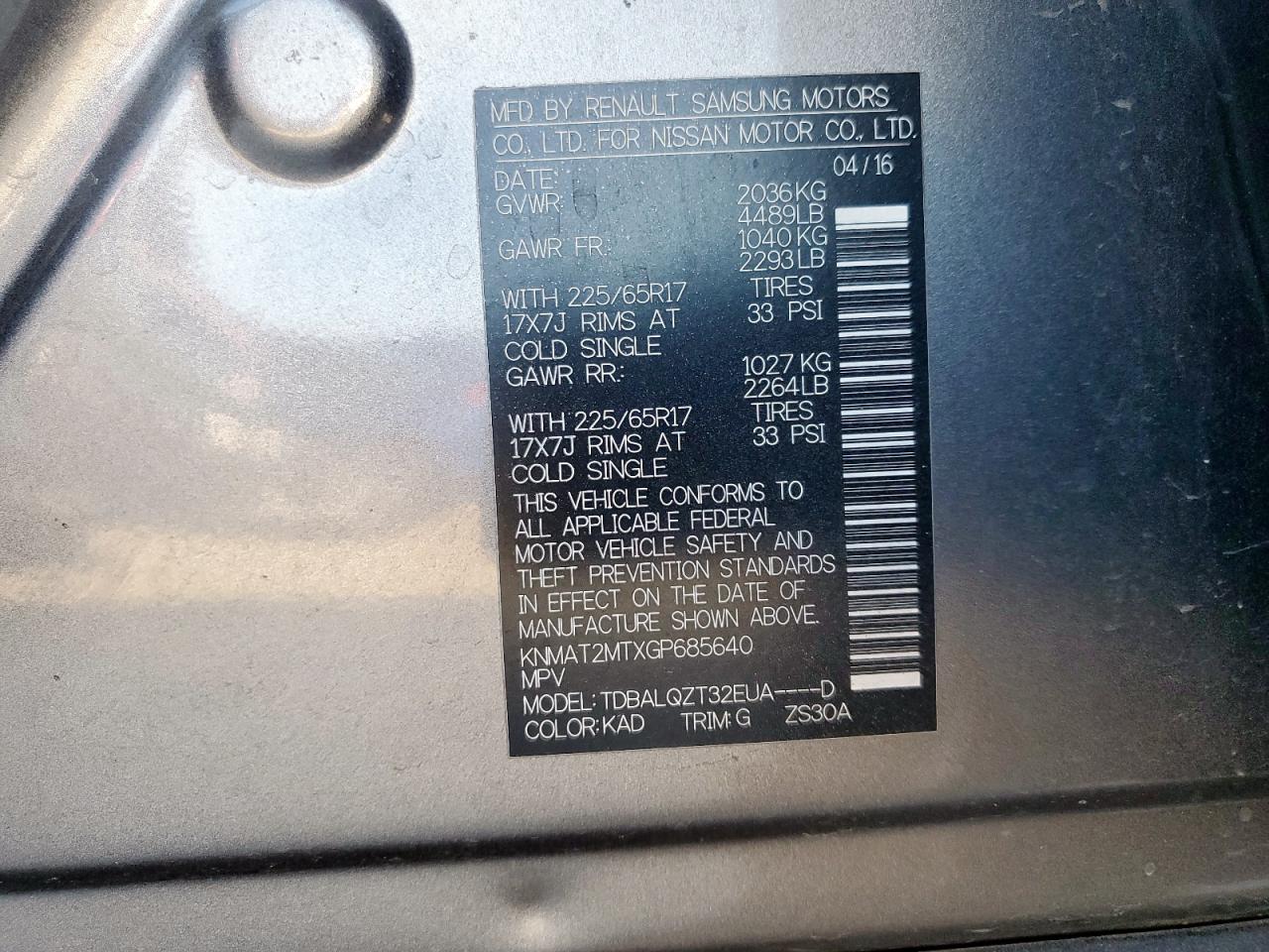 2016 Nissan Rogue S VIN: KNMAT2MTXGP685640 Lot: 85483215