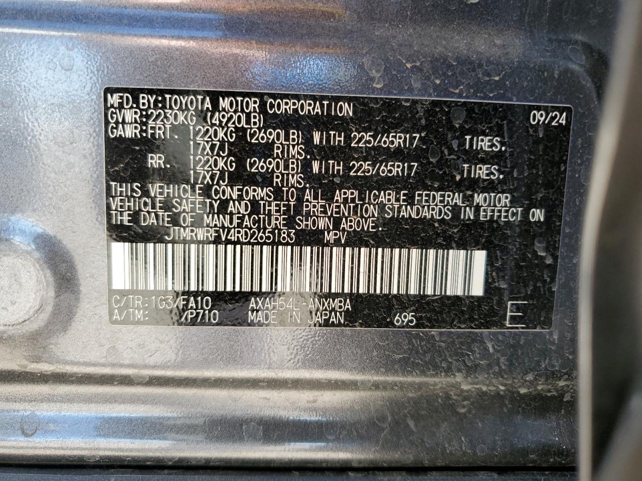 2024 Toyota Rav4 Xle VIN: JTMRWRFV4RD265183 Lot: 82291265