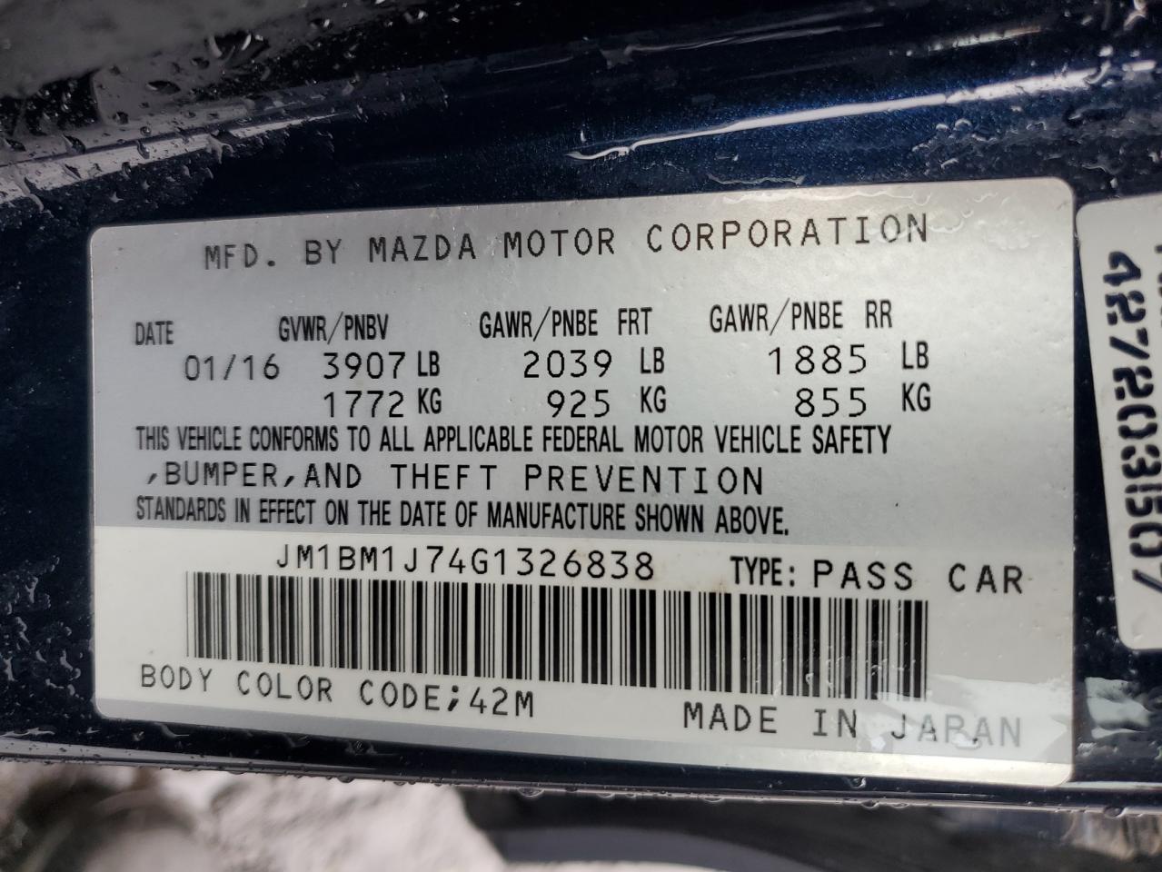 2016 Mazda 3 Sport VIN: JM1BM1J74G1326838 Lot: 84944755