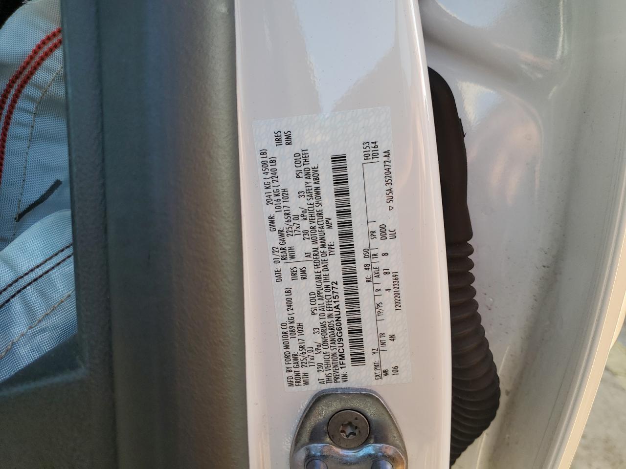 2022 Ford Escape Se VIN: 1FMCU9G60NUA15772 Lot: 86265685