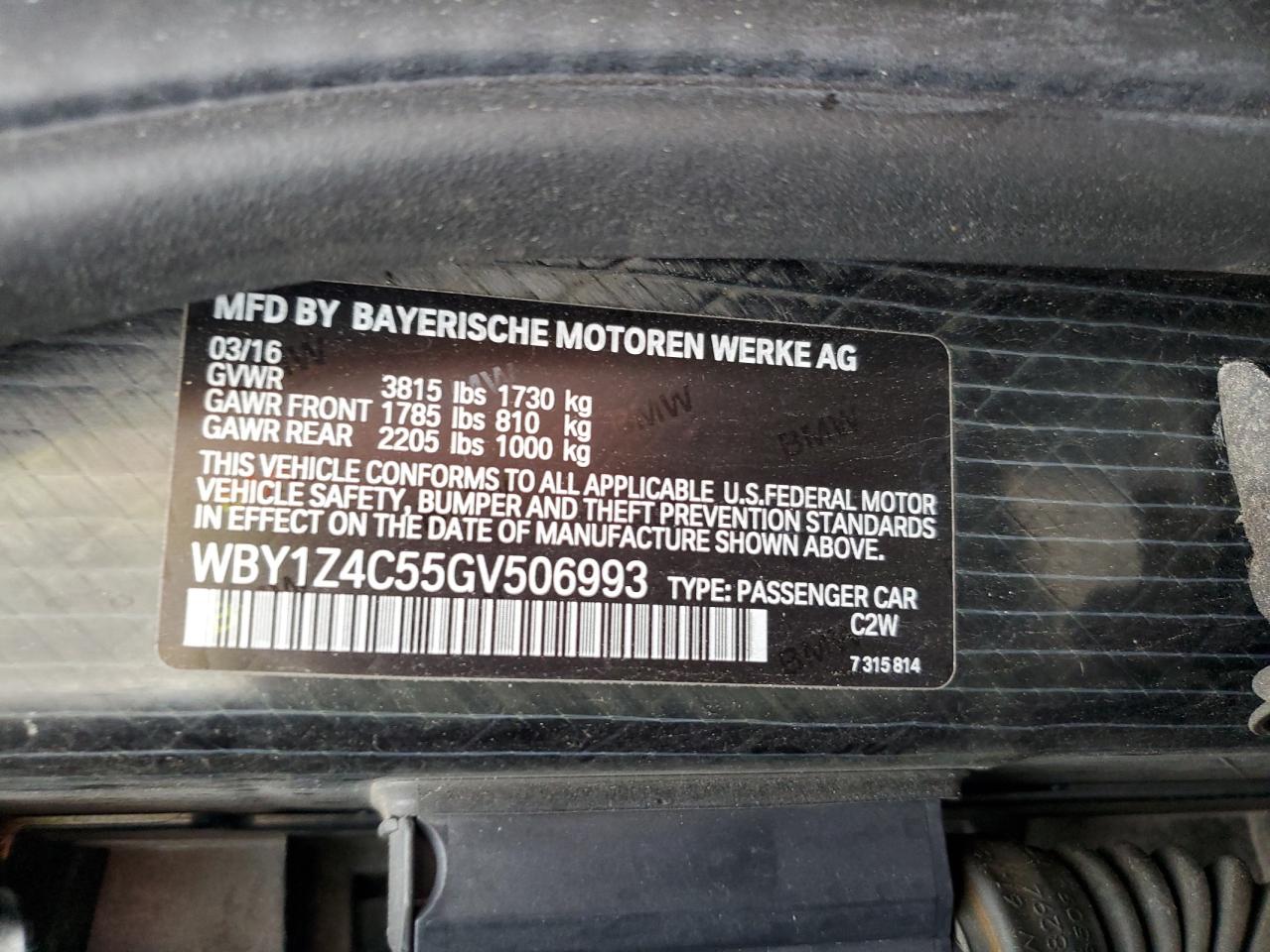 2016 BMW I3 Rex VIN: WBY1Z4C55GV506993 Lot: 85138555