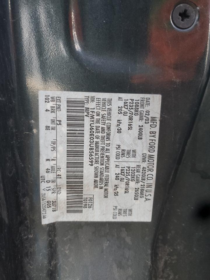 2003 Ford Explorer Sport VIN: 1FMYU60E03UB56599 Lot: 85753115