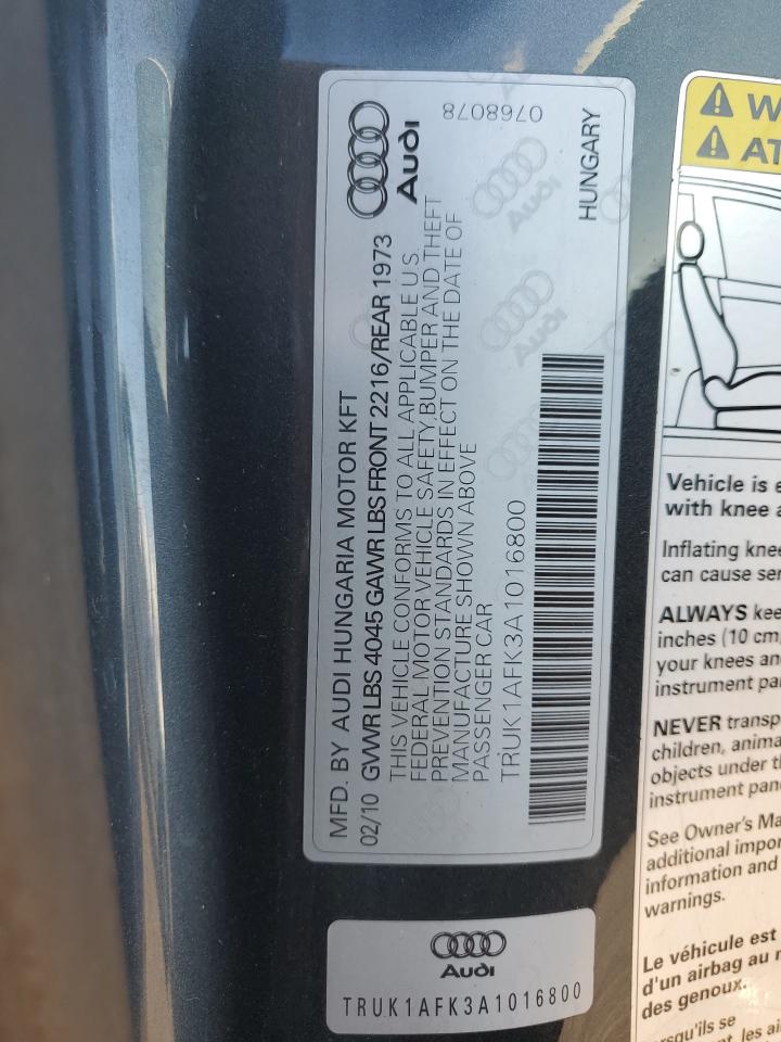 2010 Audi Tts Prestige VIN: TRUK1AFK3A1016800 Lot: 90668305