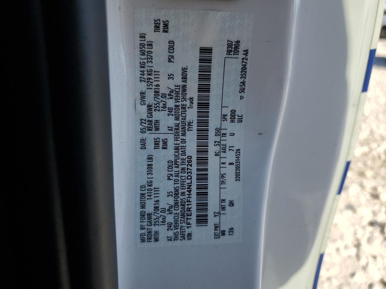 2022 Ford Ranger Xl VIN: 1FTER1FH4NLD37260 Lot: 90072635