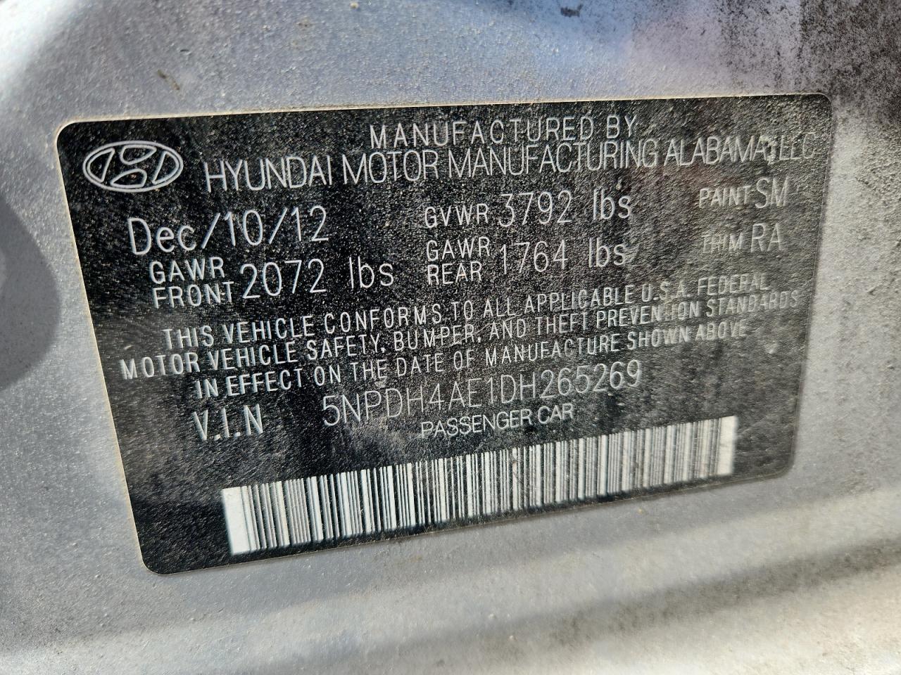 2013 Hyundai Elantra Gls VIN: 5NPDH4AE1DH265269 Lot: 81999805