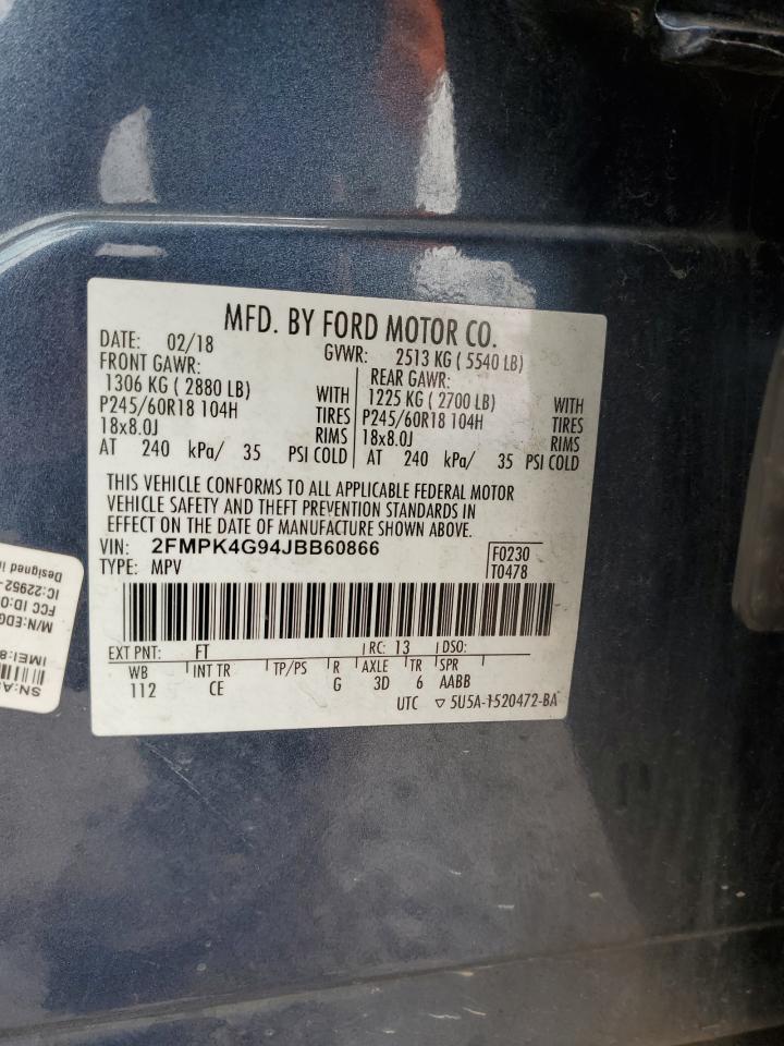 2018 Ford Edge Se VIN: 2FMPK4G94JBB60866 Lot: 85564345