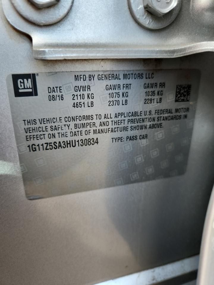 2017 Chevrolet Impala Ls VIN: 1G11Z5SA3HU130834 Lot: 82372145