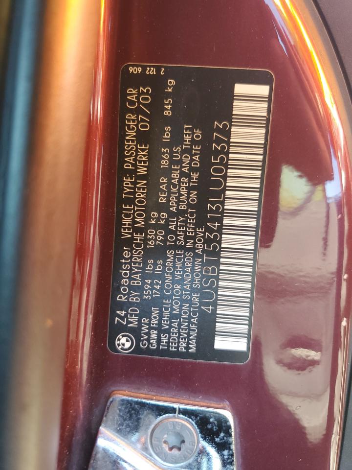 2003 BMW Z4 3.0 VIN: 4USBT53413LU05373 Lot: 85647275