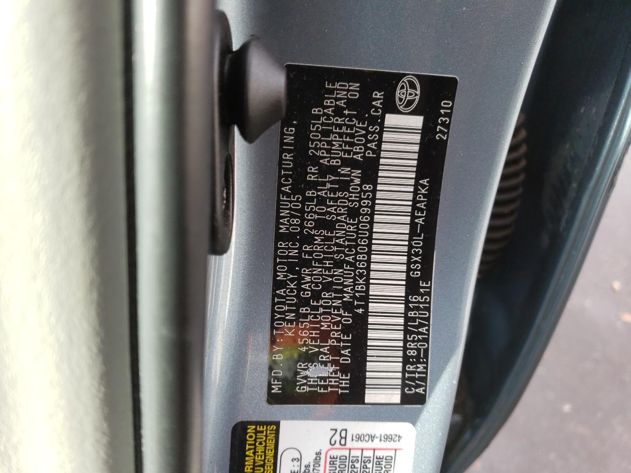 2006 Toyota Avalon Xl VIN: 4T1BK36B06U069958 Lot: 87079835