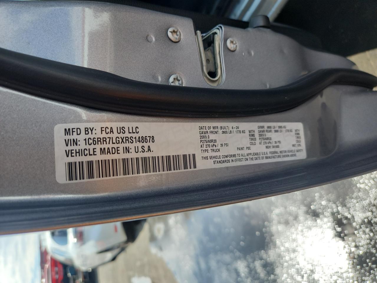 2024 Ram 1500 Classic Slt VIN: 1C6RR7LGXRS148678 Lot: 86450205