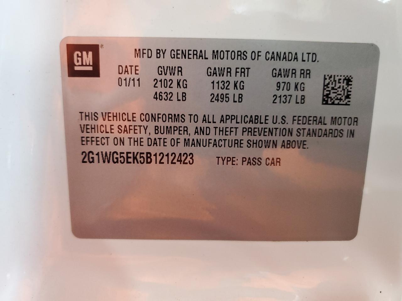2011 Chevrolet Impala Lt VIN: 2G1WG5EK5B1212423 Lot: 85149335