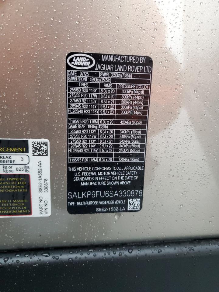 2025 Land Rover Range Rover Se VIN: SALKP9FU6SA330878 Lot: 81950285