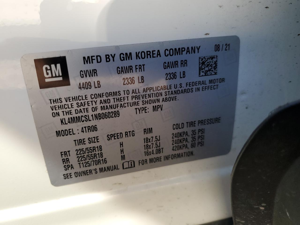 2022 Buick Encore Gx Preferred VIN: KL4MMCSL1NB060289 Lot: 89691835