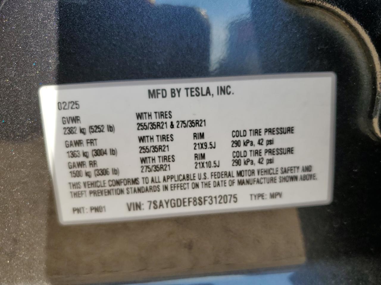 2025 Tesla Model Y VIN: 7SAYGDEF8SF312075 Lot: 86266475