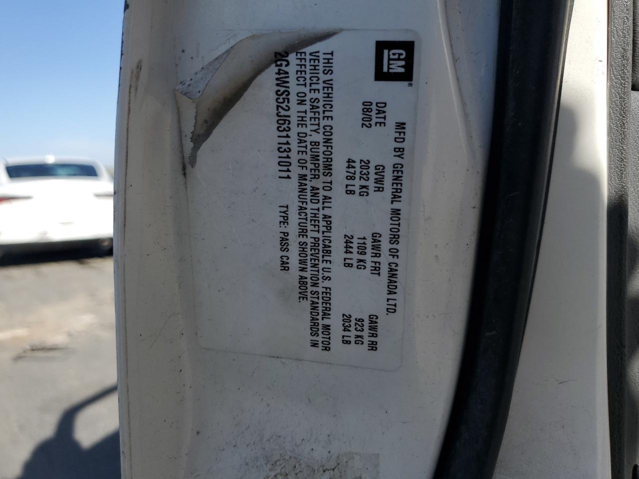 2003 Buick Century Custom VIN: 2G4WS52J631131011 Lot: 85567365