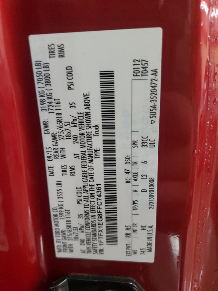 2015 Ford F150 Super Cab VIN: 1FTFX1EG8FFC74361 Lot: 90436275