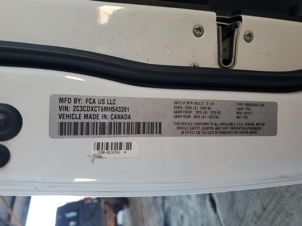 2021 Dodge Charger R/T VIN: 2C3CDXCT6MH543391 Lot: 84941855