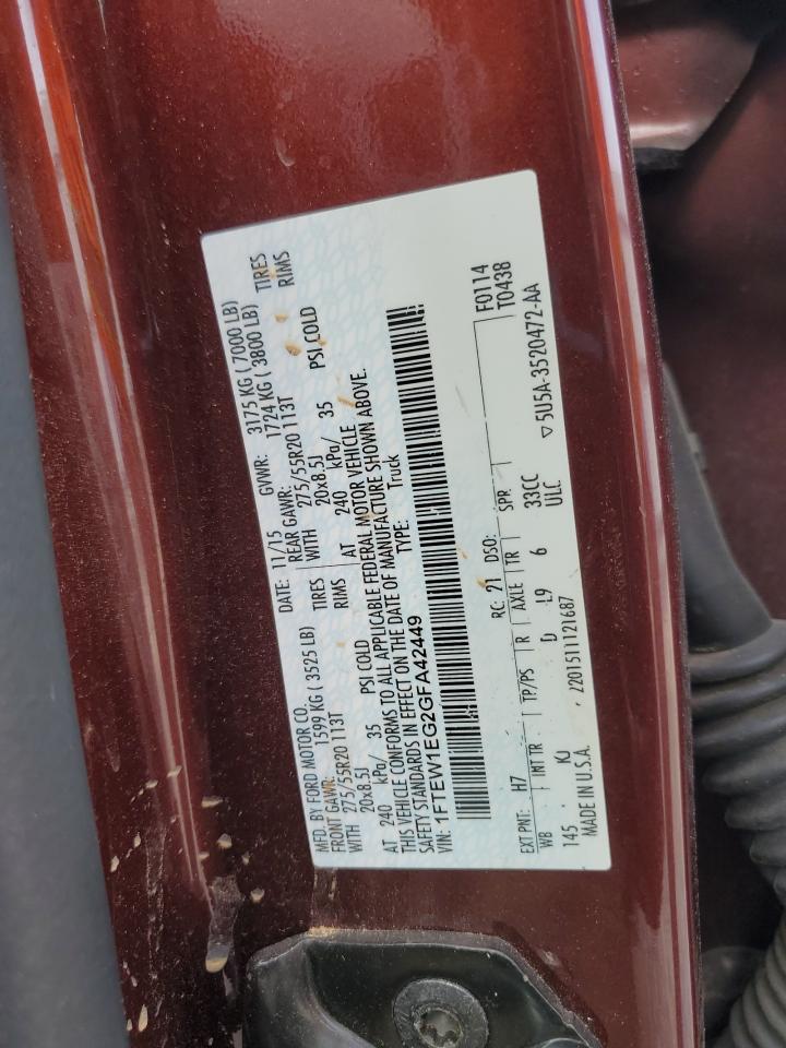 2016 Ford F150 Supercrew VIN: 1FTEW1EG2GFA42449 Lot: 85731075